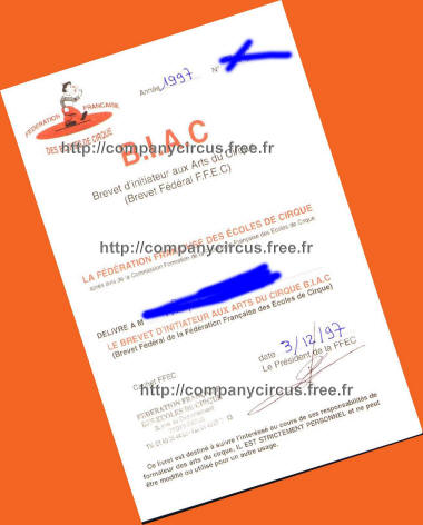 diplme Brevet d'initiateur aux arts du cirque BIAC